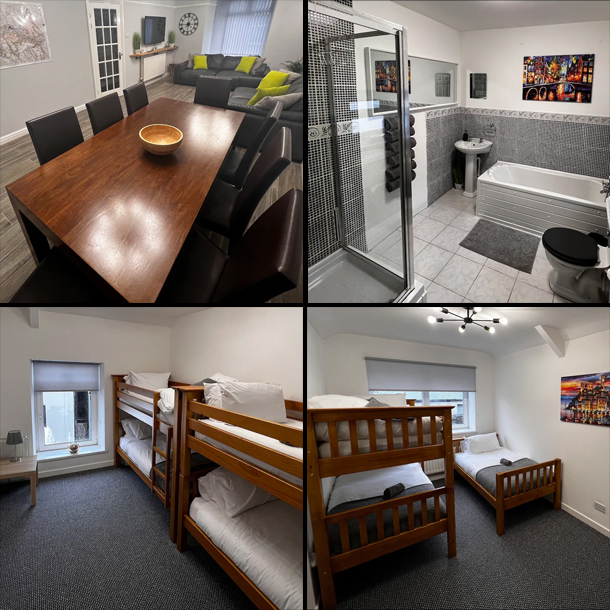 Gethin Lodge - Dining, bathroom and bedrooms